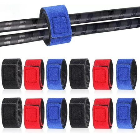 12 PCS Fishing Rod Belts Ties 3 Colours Elastic Fishing Strap Adjustable