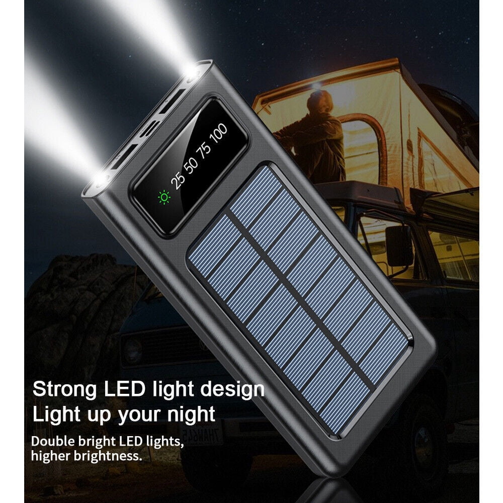 LED Solar Power Bank, 10000mAh Solar Charger Power Bank, Portable Charger Fast Charge External Battery Pack for Outdoor