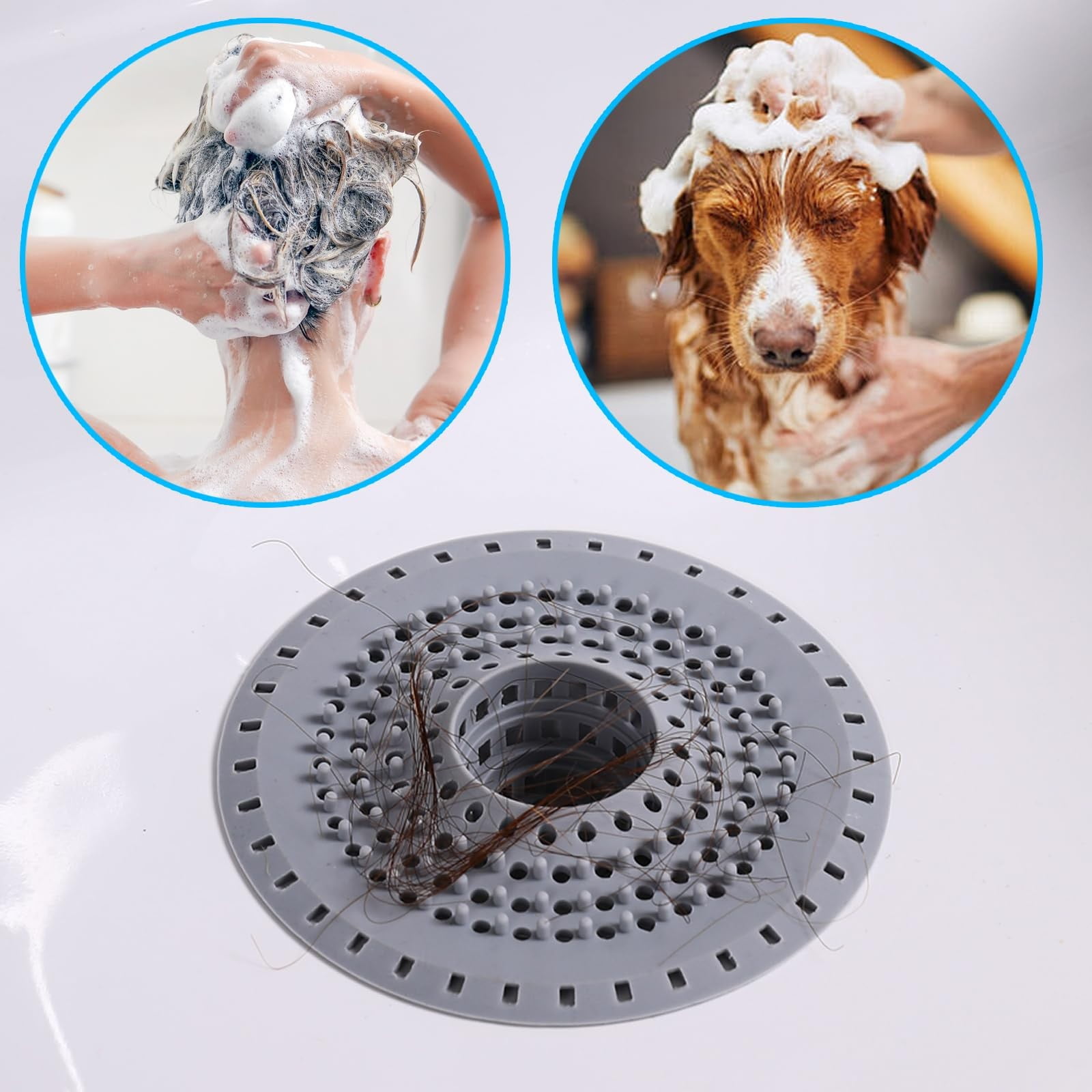 3Pcs Silicone Attrape Cheveux Douche,Protection De Drain Avec Ventouse