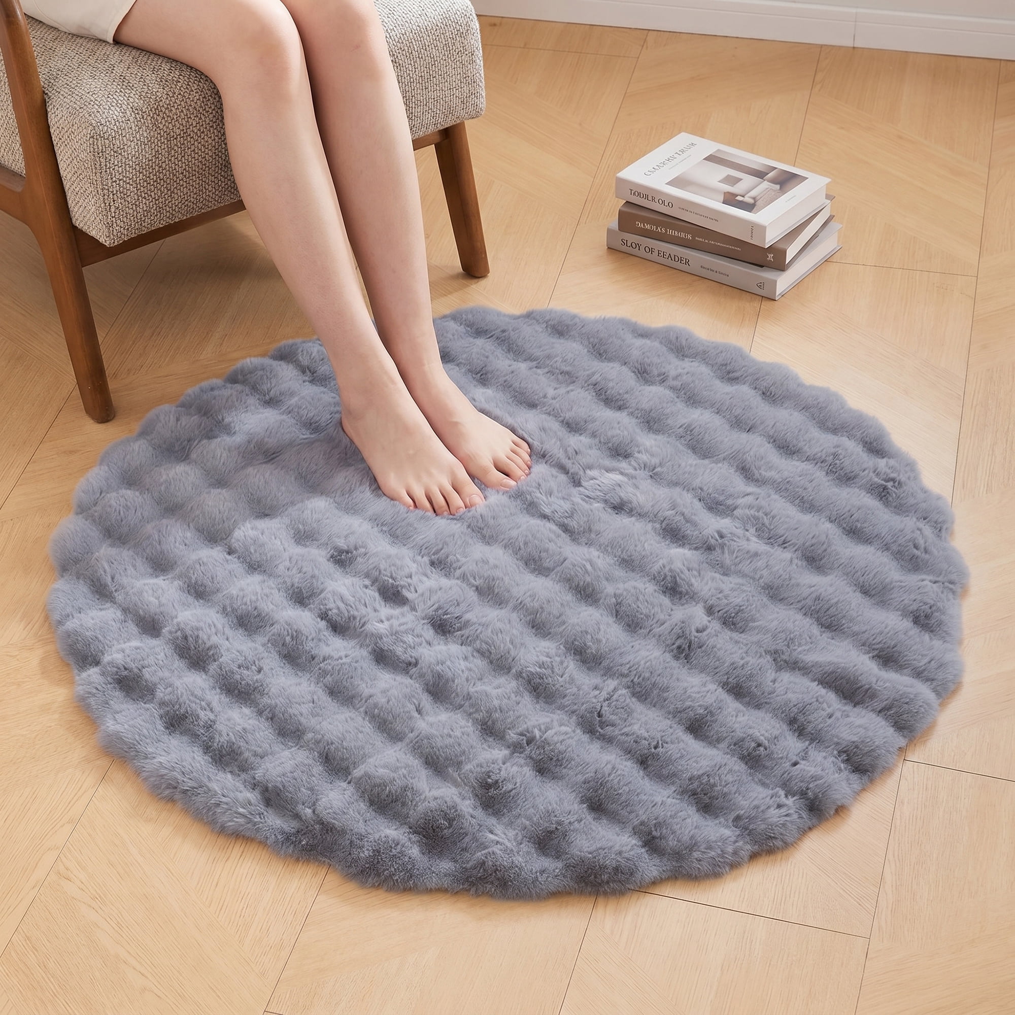 Unique Bargains Modern Geometric Round Area Rug Soft Shaggy Circle Carpet 20" x 20" Gray