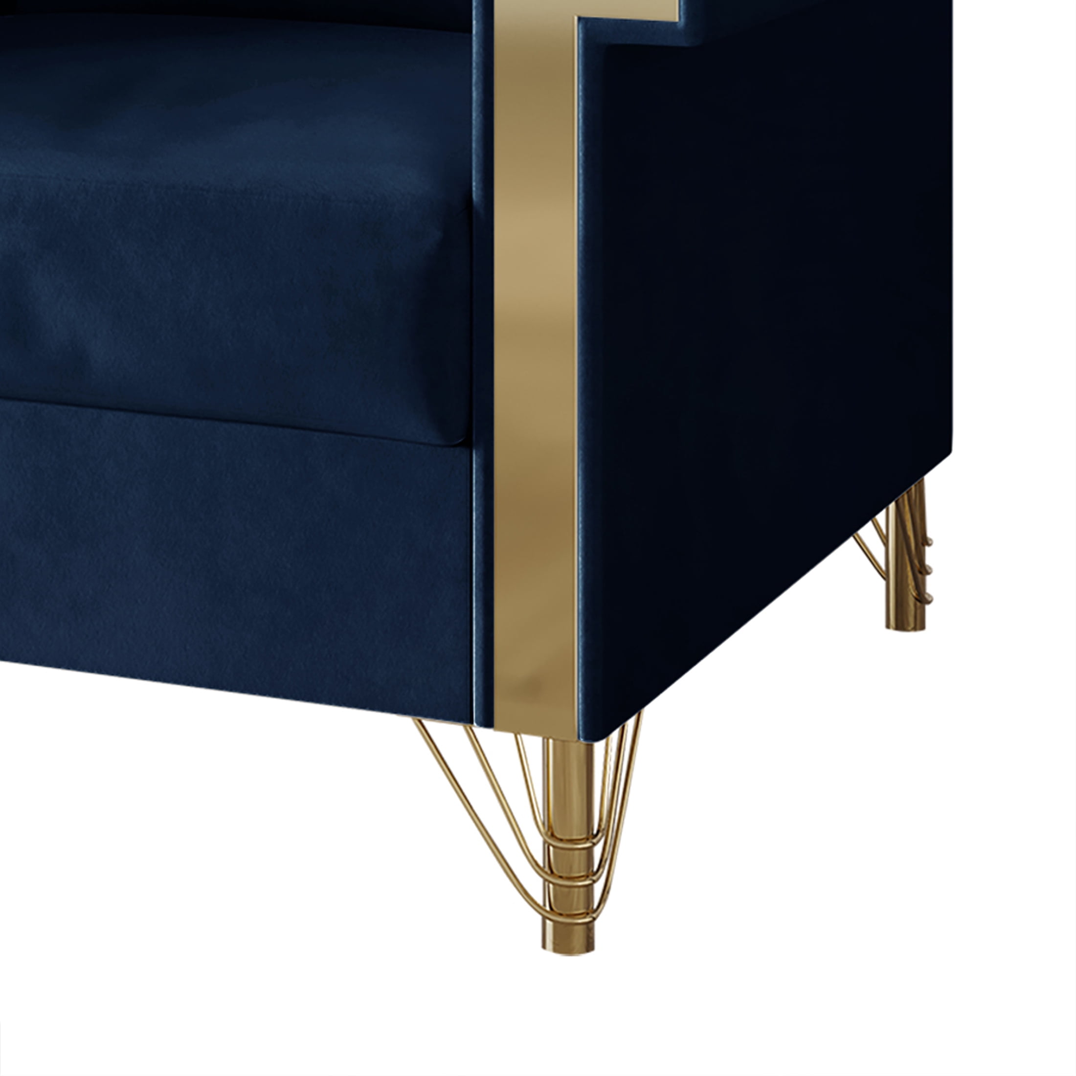 Castle Place Comtemporary Glam Velvet Upholstered Loveseat, Midnight Blue