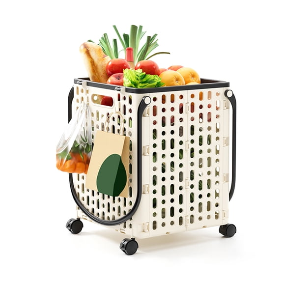 Ruanlalo Folding Shopping Cart Collapsible Utility Cart with 360-Degree Swivel Wheels Lightweight Foldable Rolling Cart with Hooks for Grocery Shopping Laundry