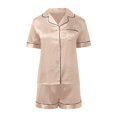 thumbnail image 4 of XIYON Pajama Set For Women Fashion Solid Color Lapel Short Sleeve Shorts Casual And Comfortable Home Wear Set Loungewear Sleepwear, 4 of 5