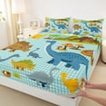 thumbnail image 4 of Metsweet Cartoon Dinosaur Queen Sheets 4 Pieces, Geometric Checkered Queen Sheet Sets, Blue Brown Yellow,1 Fitted Sheet, 1 Flat Sheet and 2 Pillowcases, 4 of 5