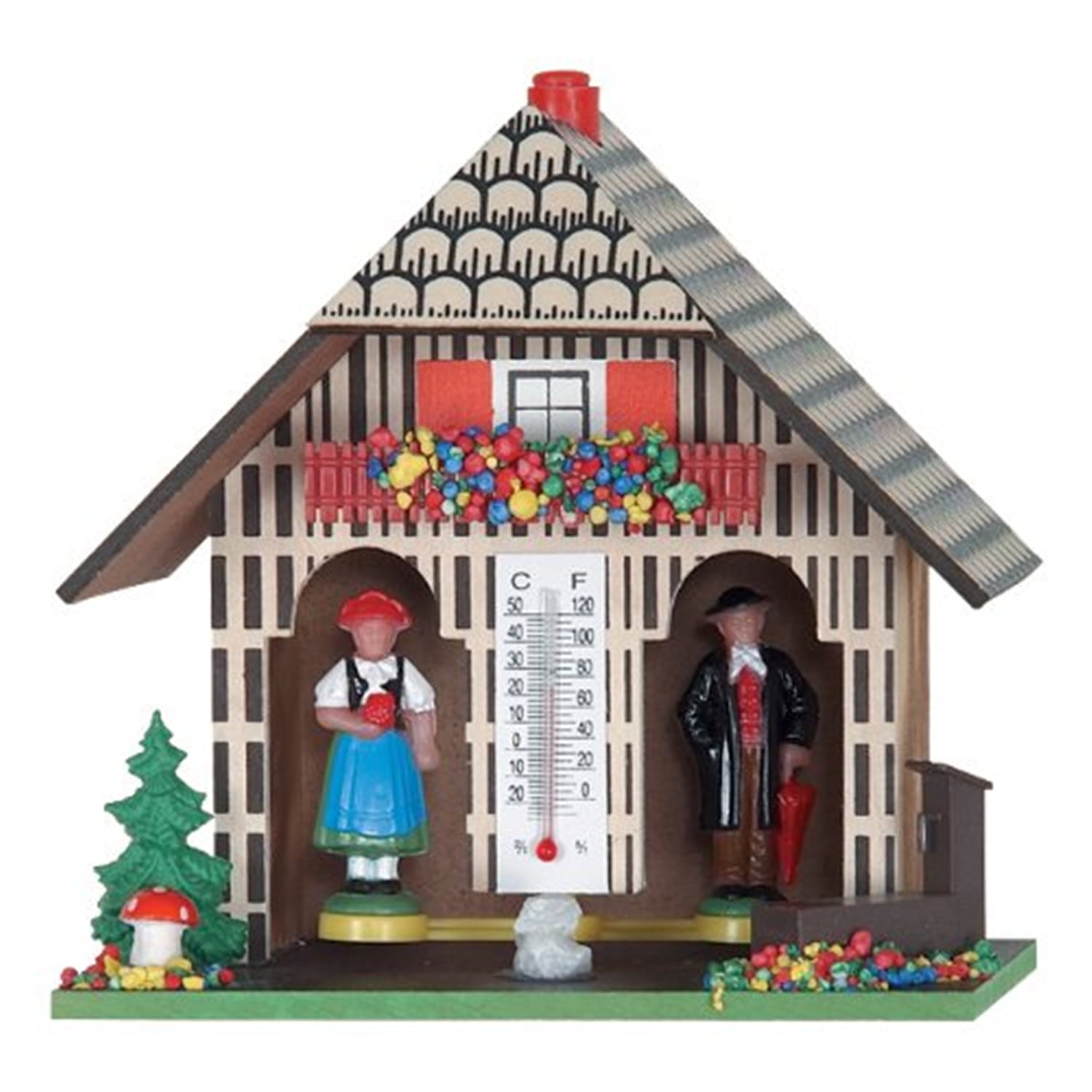 German Weatherhouse with Man and Woman, Tree, and Mushroom