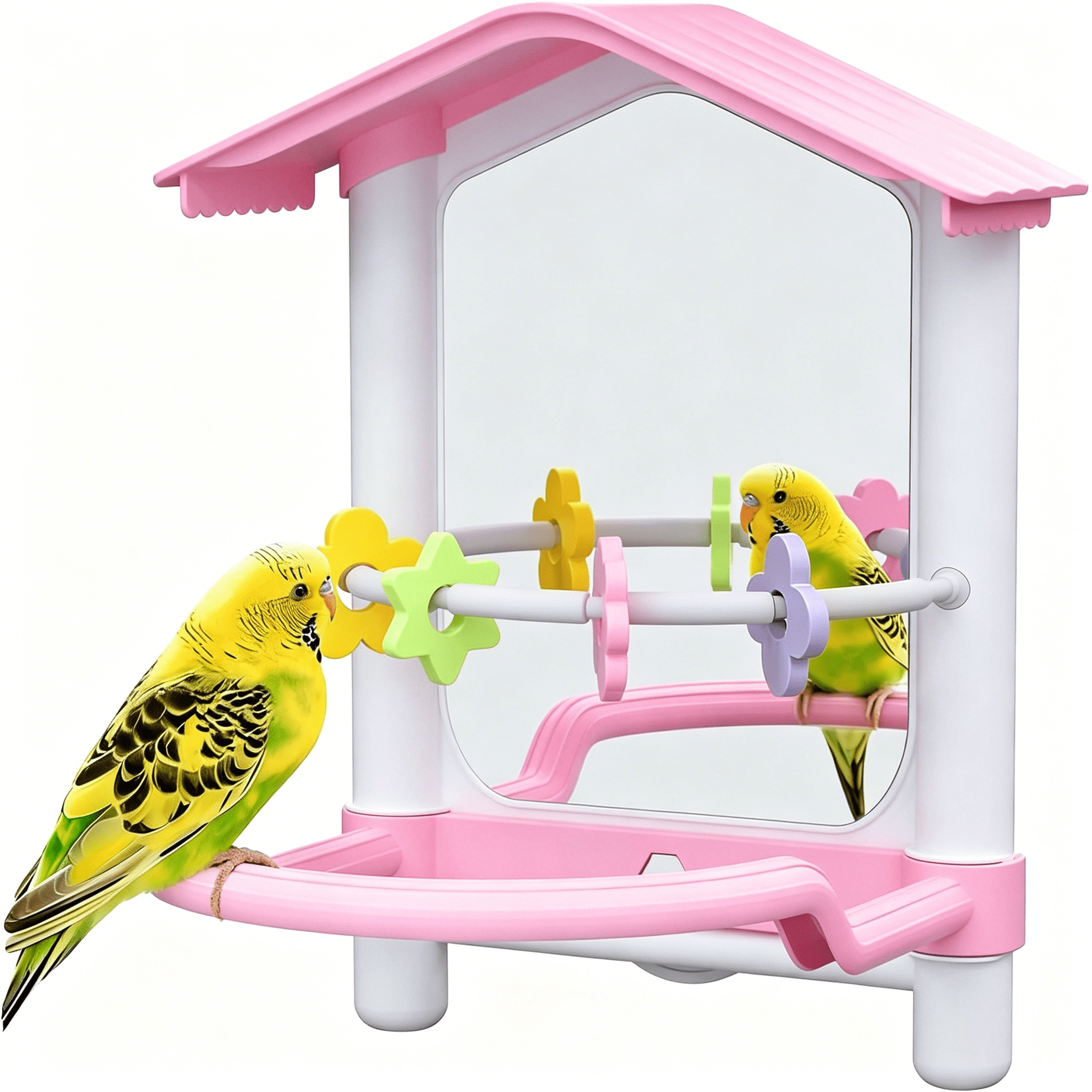 ACDANC 8.1 Inch Pet Bird Mirror with Perch Stand and Parakeet Chew Toys,Parrot Toys Bird Cage Decorative Accessory,Helps Birds Release Stress for Canaries Budgies Lovebirds Conures