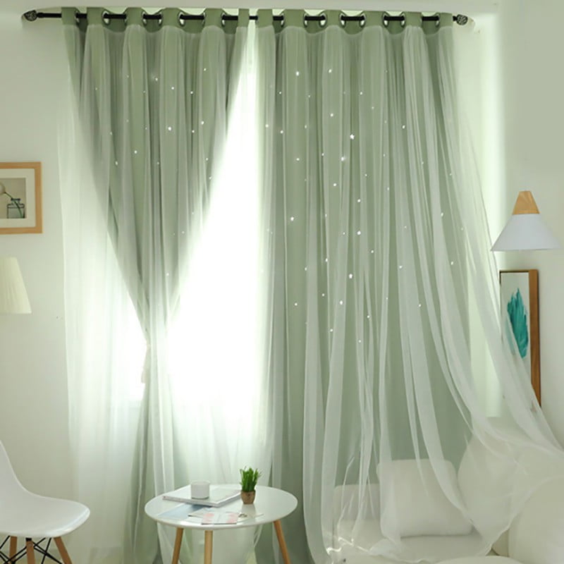 52W x 108L, Grey Hughapy Star Curtains Ombre Blackout Curtains for Kids Girls Bedroom Living Room Double Layer Star Cut Out Sparkle Blackout Gradient Window Curtains 1 Panel