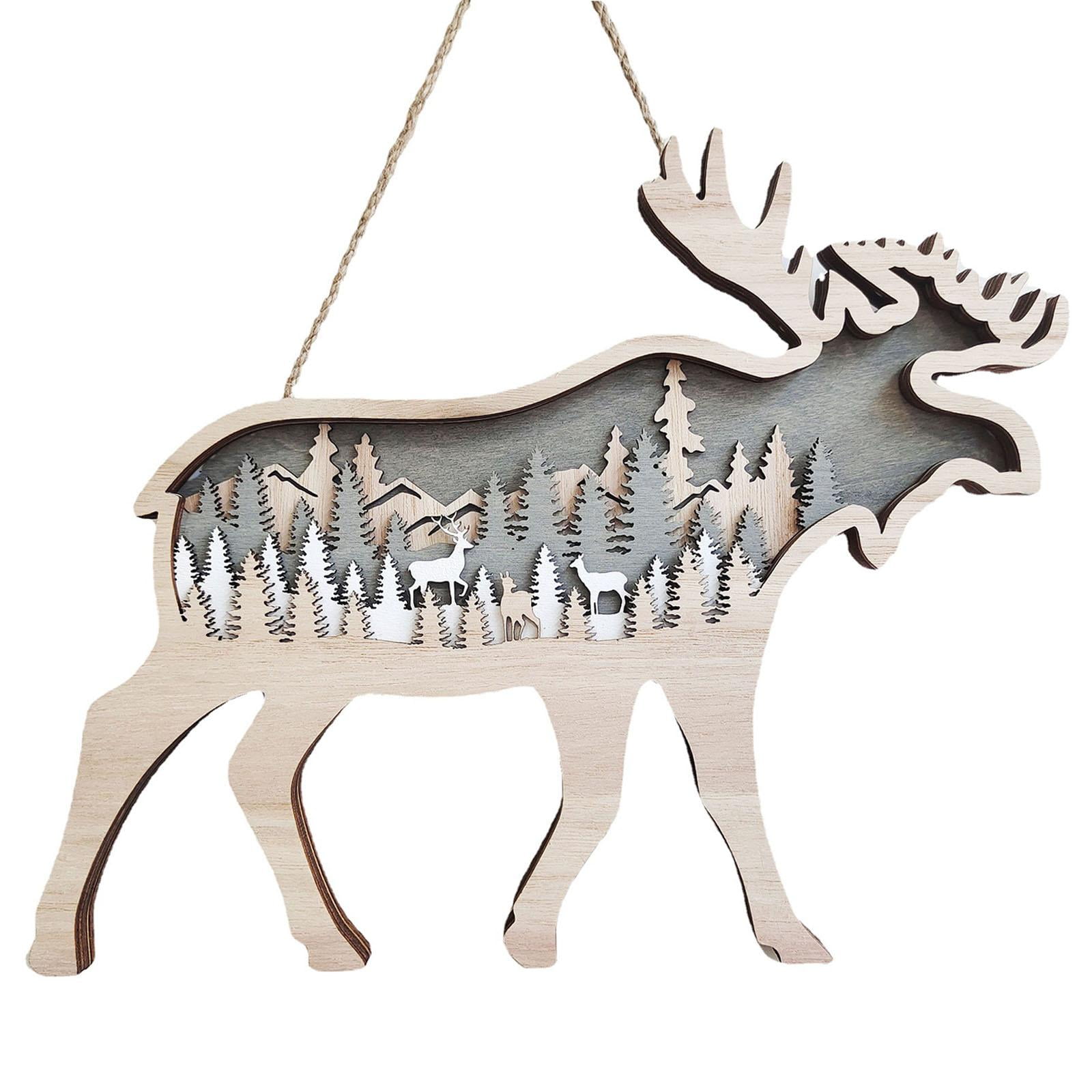 Wooden Animal Wall Sculpture Hand Carved Hunting Forest House Shabby ...