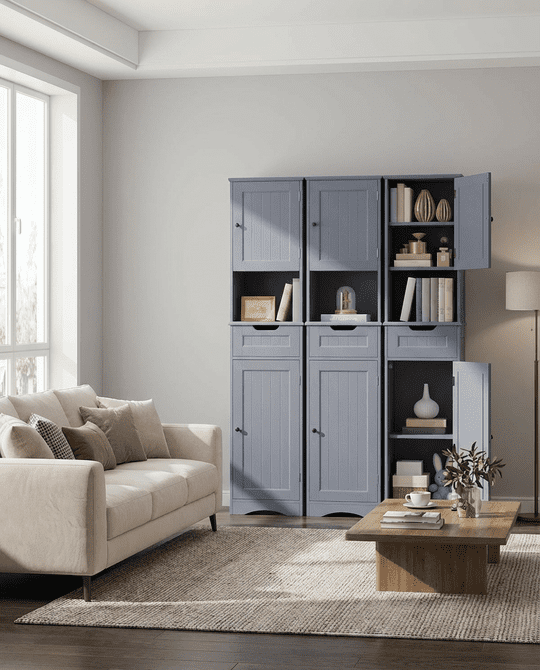Aiho 67 " Bathroom Storage Cabinet with Adjustable Shelves, Kitchen Pantry with Drawer and Doors for Bathroom, Freestanding - White