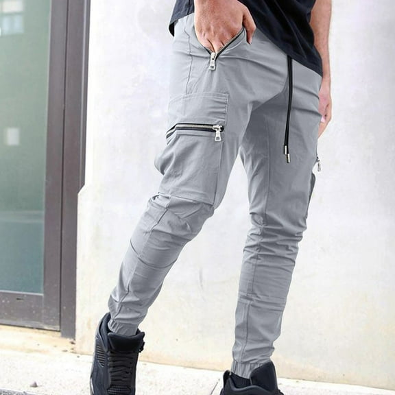 KIHOUT Men's Fashion MultiPocket Cargo Joggers Loose Hip Hop Style Tapered Pants with Zipper Pockets for Casual and Outdoor Wear