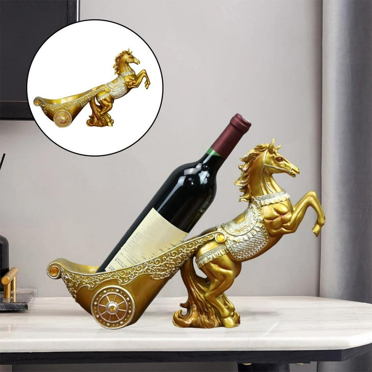 Resin Horse Rack Standing Display Stand Animal Figurine Champagne Holder for Table Top Cabinet Kitchen Horse Ornament Barware Accessories Gold