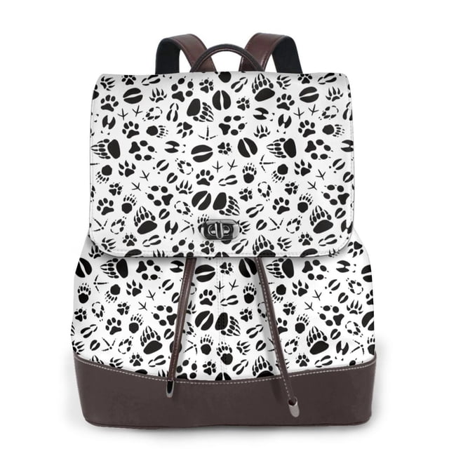 Balery Black Footprints Mochila de Cuero para Mujeres, Gran Capacidad, Bolsa de Viaje Multifuncional, Mochila de Cuero y Bolsa de Hombro para Mujeres