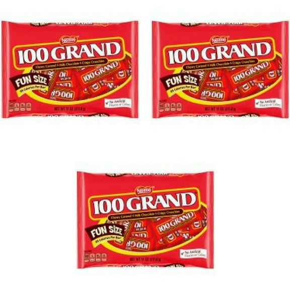 100 Grand Candy Bars, Fun Size, 11 Oz Pack Of 3