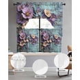 thumbnail image 3 of Purple Spring Flowers Kitchen Curtains Swag Valance and Tier Curtains Set 24 Inch Length, Retro Blue Mottled Wall Pastoral Rod Pocket Drape Panels Pair Swag Curtain for Bathroom/Cafe/Window, 3 of 6