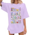 thumbnail image 2 of Trendfront Womens Bookshelf Graphic T Shirts Oversize Drop Shoulder Crewneck Short Sleeve Loose Fit Tops Trendy Tee Pullover Everyday Outfits, 2 of 5