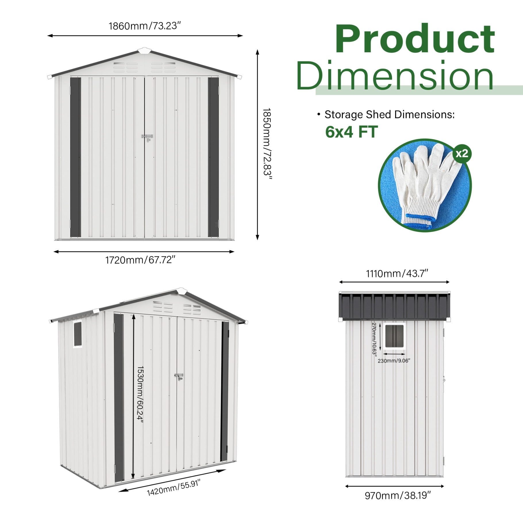 6X4 FT Metal Outdoor Storage Shed, Tool Shed with Pitched Roof Watertight with Positive Window and Lockable Door Compact for Garden, Backyard, Patio (White+Gray)