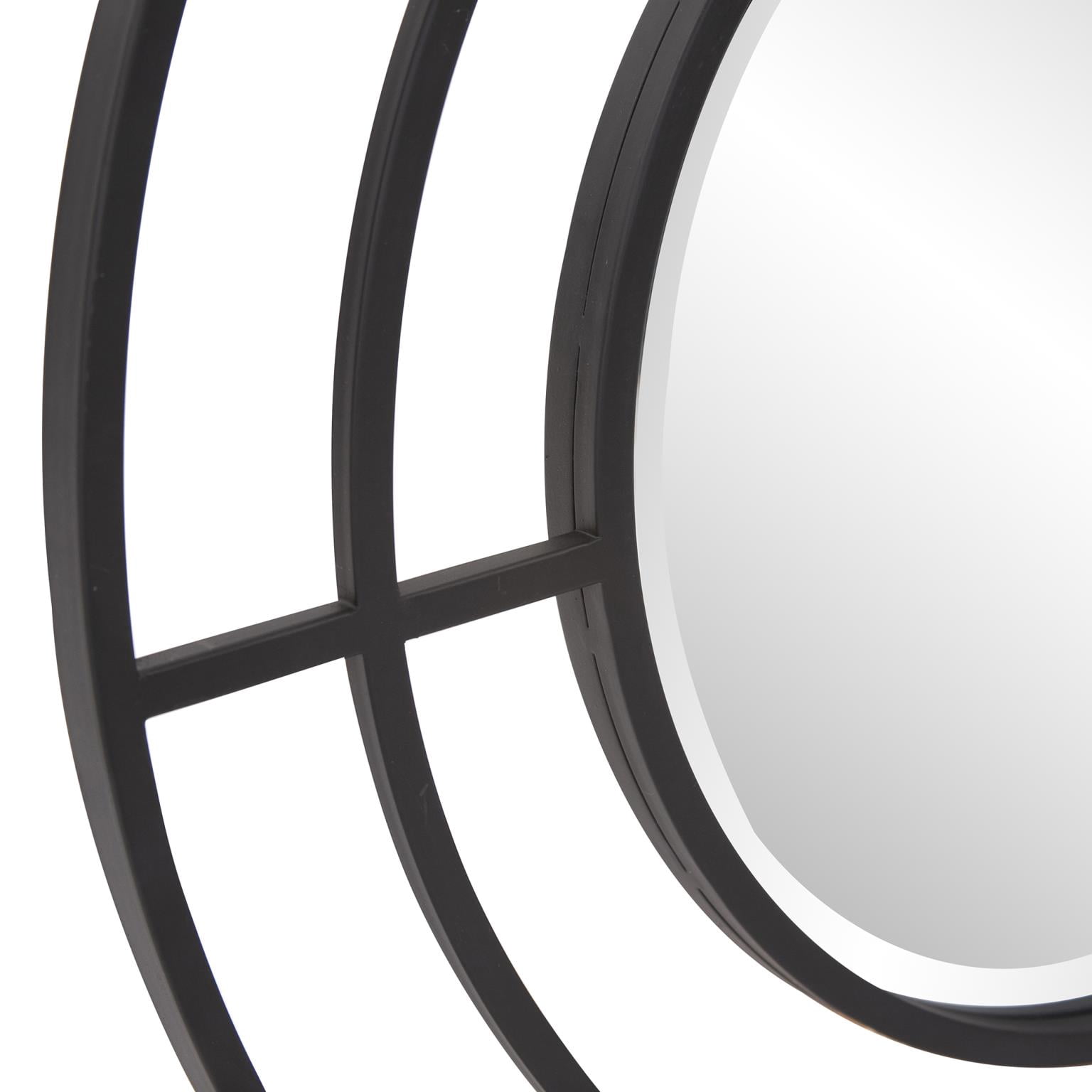 Tyler Dillon Round Matte Black Wall Mirror with Geometric Iron Frame