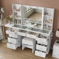thumbnail image 2 of Vanity Desk & Power Outlet, Makeup Vanity with Mirror and 10 LED Lights, 3 Lighting Modes Brightness Adjustable, Makeup Table with 4 Shelves and Fold-up Panel, Vanity Set for Bedroom, 2 of 7