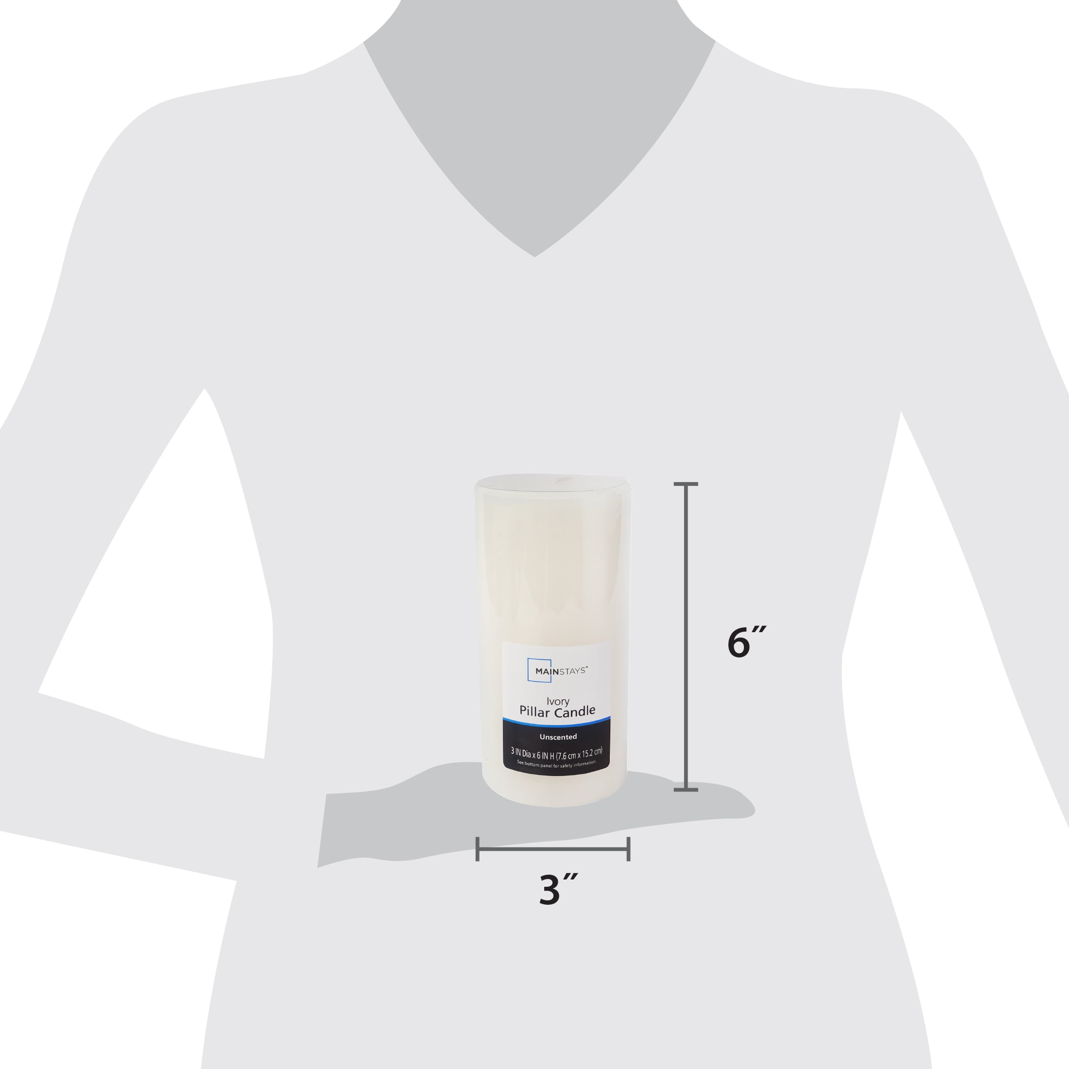 Mainstays Pillar Candle, Single Wick, 3 in x 6 in, Unscented, Ivory
