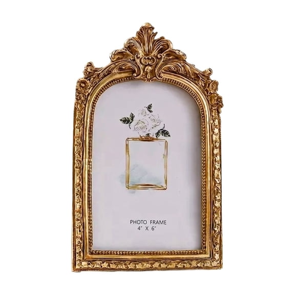 Gold Picture Frame, Vintage Baroque Style Carved Photo Frame with Ornate Curved Design for French Style Wall Art and Desktop Gallery Display