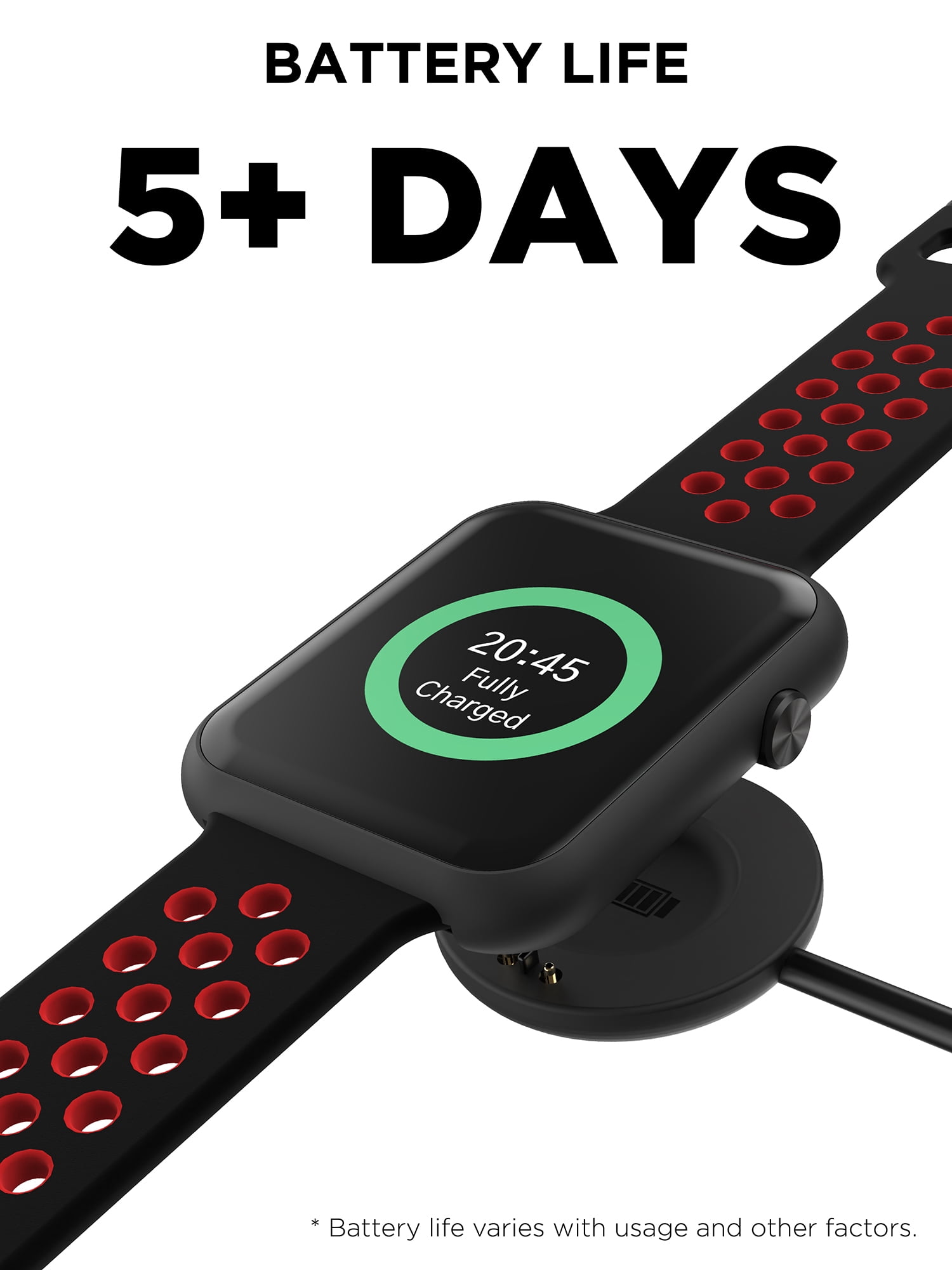 iTech Fusion 3 Unisex Adult Rectangular Smart Watch, Black/Red, Perforated Strap