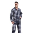 thumbnail image 2 of GLOBAL Mens Yarn Pajama Set 100% Cotton, Long Sleeve Button Down PJ Set for Men Plaid Men's Sleepwear, Sizes S-3XL, 2 of 5