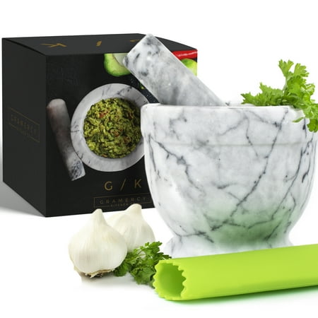 Mortar and Pestle Set - Unpolished Marble with Anti Scratch, Anti Skid Protective Pad (Marble)