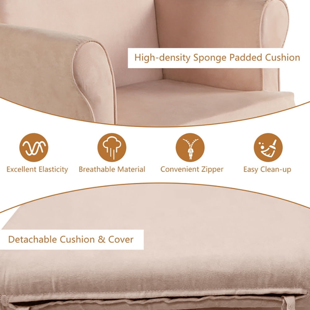 Finihen Glider and Ottoman Cushion Set, Wooden Rocking Nursery Chair, Baby Nursery Relax Rocker Rocking Chair Glider and Ottoman Cushion Set, for Napping, Nursing, Reading, Pink Finihen Glider and Ottoman Cushion Set, Wooden Rocking Nursery Chair, Baby Nursery Relax Rocker Rocking Chair Glider and Ottoman Cushion Set, for Napping, Nursing, Reading, Pink