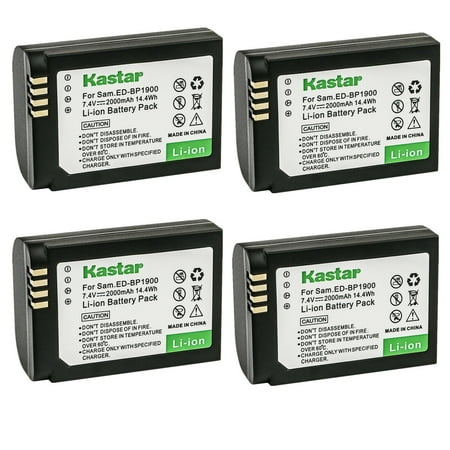 Kastar Battery 4-Pack Replacement for Samsung ED-BP1900 ED-BP1900/US BP-1900 Battery ED-BC4NX03 ED-BC4NX03/US Charger EV-NX1ZZZBZBUS EV-NX1ZZZBMBUS EV-NX1ZZZBQBUS NX1 Smart Wi-Fi 4K Camera