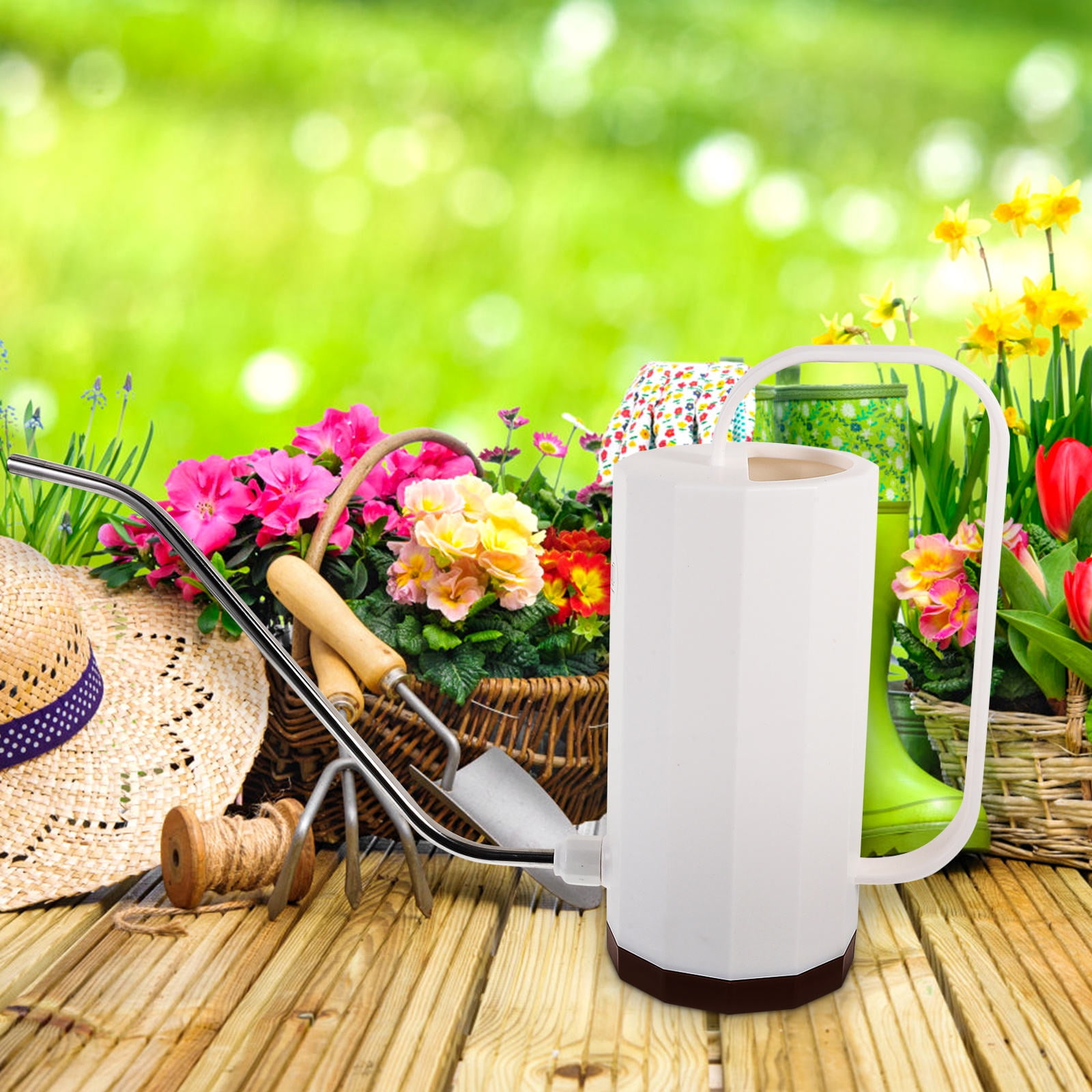 ELAYARD Flower Gardening Tool Plastic Watering Kettle White with Ergonomic Handle and Stable Design