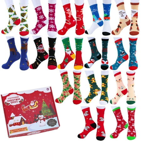 

Veecome 15 Pairs Christmas Socks Cozy Funny Cotton Knit Xmas Soft Socks Colorful Festive Design for Family