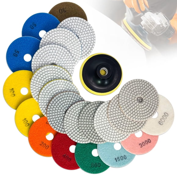 Set de discos de pulido de diamante DiamDr de 4" para uso en húmedo y seco, 12 piezas
