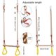 thumbnail image 2 of Columpio de madera trapecio con anillos de gimnasia, juegos de tobogán de pórtico para niños, jardín, exterior, interior, 2 of 5