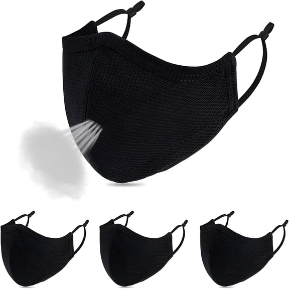 OITY Black Face Mask, Cloth Reusable Face Masks, Adjustable Ear Loops, Travel Masks, Breathable Adult Masks Washable for Men Women