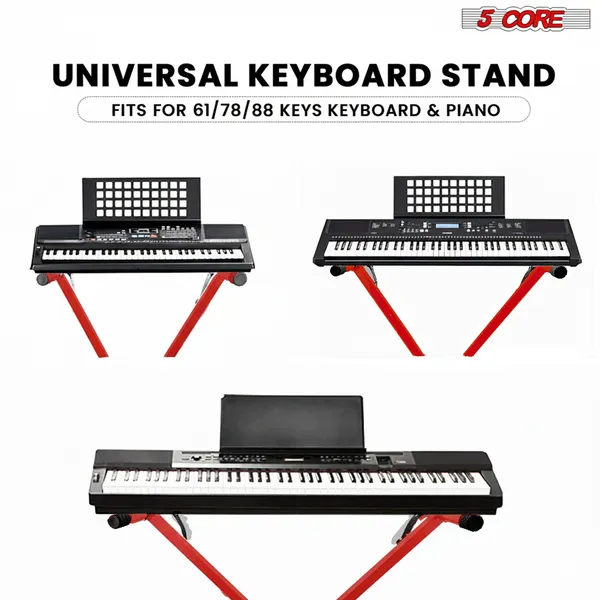 Red Metal Keyboard Stand X Shape Adjustable Foldable Portable with Locking Strap for Electronic Keyboards