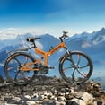 thumbnail image 4 of Marknig 26 Inch Folding Mountain Bike, 21 Speed Full Suspension High-Carbon Steel MTB Foldable Bicycle, Dual Disc Brake Non-Slip Folding Bikes for Adults/Men/Women, Orange, 4 of 9