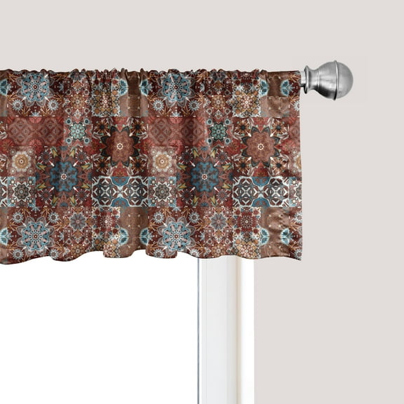 Ambesonne Brown Window Valance, Victorian Mandala, 54" X 12", Multicolor