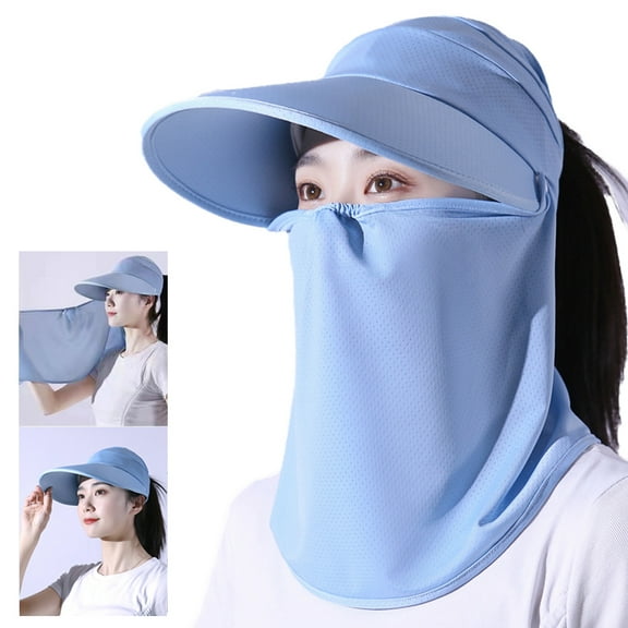 Women Sun Visor Hats, Wide Brim UV Protection Sun Visor Cap with Ponytail Hole & Removeable Flap Outdoor UPF 50