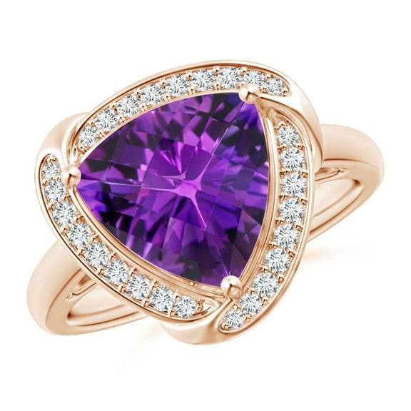 ANGARA Natural Trillion Checker-Cut 2.5 ct Amethyst Overlapping Halo Ring in 14K Rose Gold for Women (Size-10mm) | February Birthstone, Anniversary, Jewelry Gift for Women | Natural Amethyst Ring
