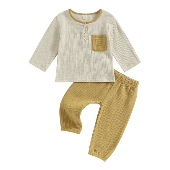 Musuos Toddler Boys 2-piece Outfit, 6M 12M 18M 24M 3Y 4Y Contrast Color Long Sleeve Crew Neck T-shirt with Long Pants Spring Fall Outfit