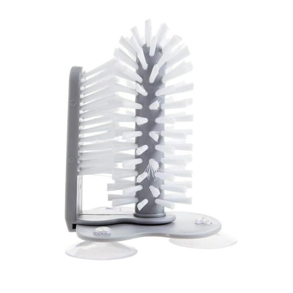 Dual-Head Glass & Bottle Cleaning Brush – 2-in-1 Sink Scrubber with Strong Suction Base, Detachable Handles for Effortless Cleaning of Glasses, Mugs, Bottles & Hard-to-Reach Spots, Gray