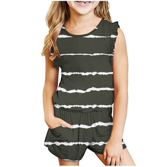 Ensembles de Shorts Imprimés Décontractés Sans Manches à Col Rond pour Filles, Pantalons pour Filles, Pantalons pour Filles Taille 7
