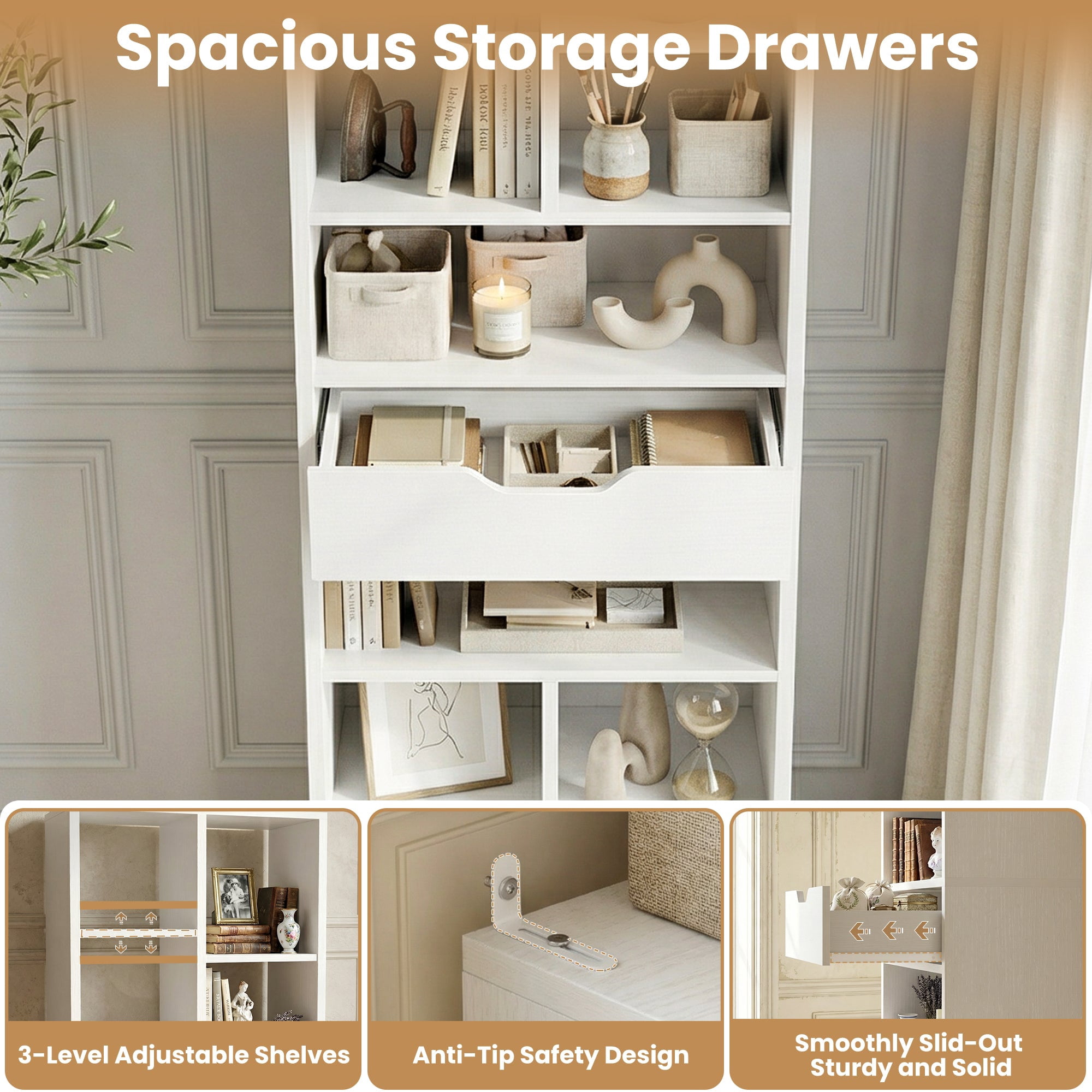 Homieasy 73.6''Tall 10-Cube Bookcase with Drawer and Adjustable Shelves(2-Piece Set), White