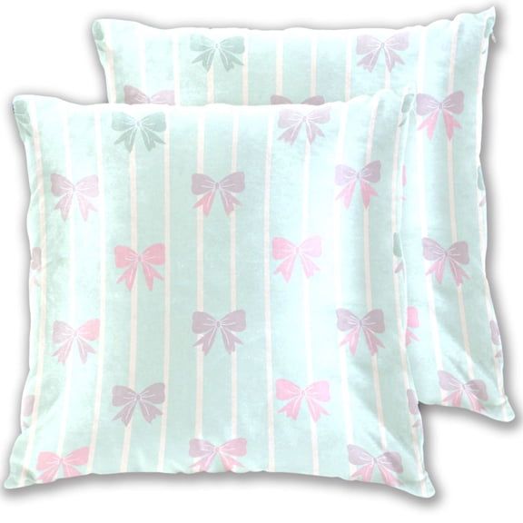 Mint Green Stripes Gradient Colored Bows Throw Pillow Covers Pillowcases 16 x 16 Inch Home Decor 2 Packs for Bedroom Sofa