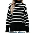 thumbnail image 3 of EFINNY Women's Striped Sweater Turtleneck Knitted Pullover Casual Autumn Winter Long Sleeve Sweater, 3 of 7
