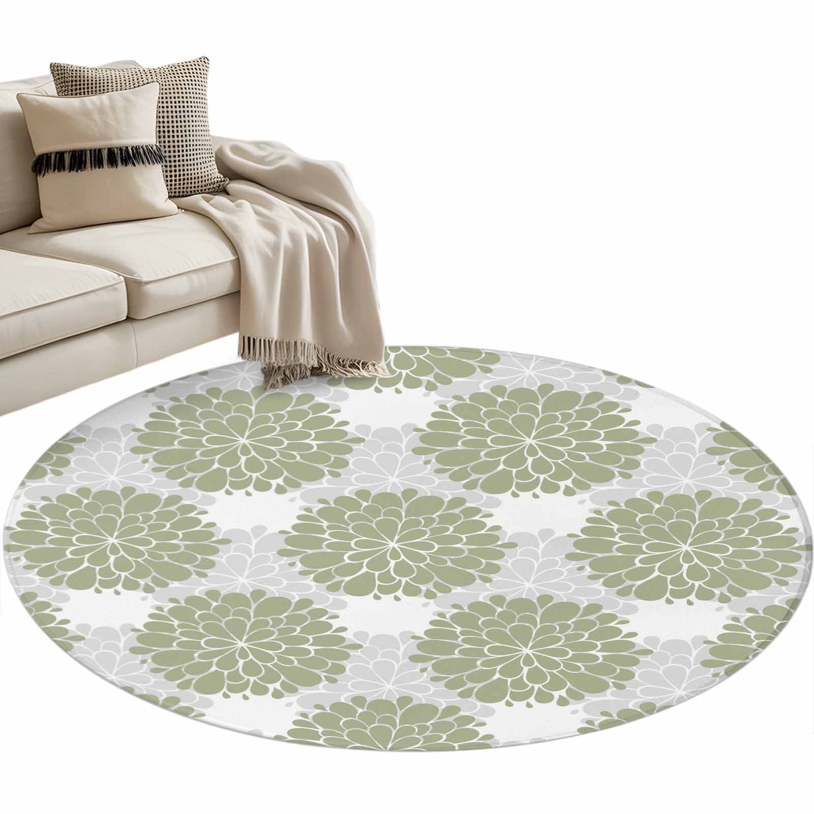 Round Area Rug-3ft Country Farmhouse Flower Plant Non Slip Washable Circle Carpet Soft Large Floor Rugs for Living Room Bedroom Nursery Office