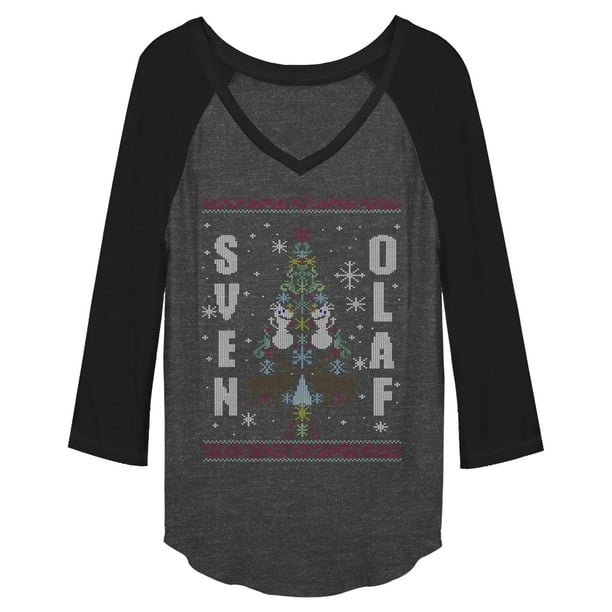 Junior's Frozen Ugly Christmas Besties Baseball Tee Junior's Frozen Ugly Christmas Besties Baseball Tee