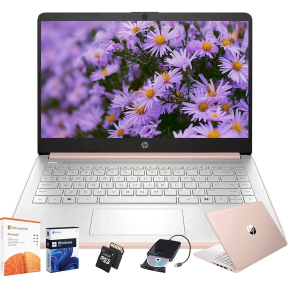 HP 14" HD Student Business Laptop, Intel Quad-Core N4120, 8GB RAM, 128GB eMMC, 1 Year Office 365, Slim Design, Webcam, HDMI, Bluetooth, WiFi, Win 11 S, Rose Gold