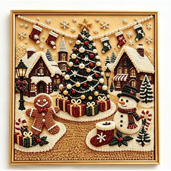 DIY Christmas Pearl Diamond Painting Art Kit with Frame, Easy 3D Pearl Bead Art Set For New Crafters, Relaxing Stress Relief Activity, Household Wall And Tabletop Ornament