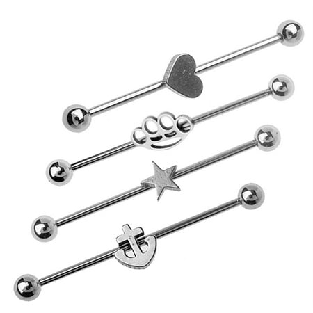 - BodyJ4You Industrial Barbell Earring Surgical Steel Bar 14G Body Piercing 4PCS